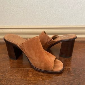 Frye brown suede open toe heel